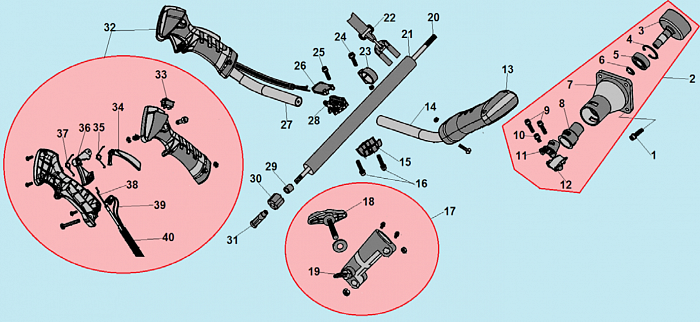 7 ВАЛ - ШТАНГА -ТОРОС ГАЗА  ТРИММЕР CHAMPION Т523-2
