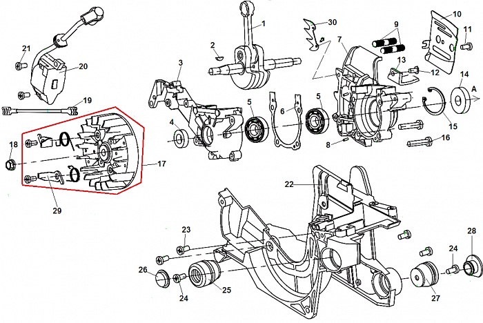 2 КОЛЕНВАЛ - МАХОВИК - МАГНЕТО БЕНЗОПИЛА CHAMPION 137-16