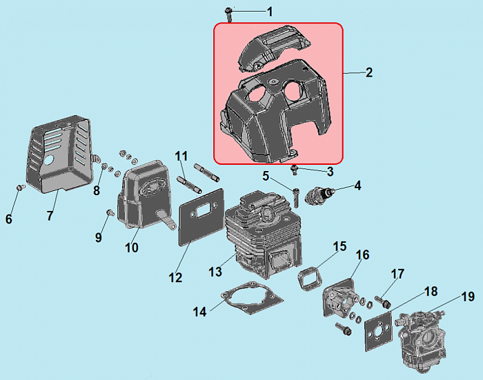 5 ЦИЛИНДР - КАРБЮРАТОР - ГЛУШИТЕЛЬ ГАЗОНОКОСИЛКА CHAMPION LMH4412