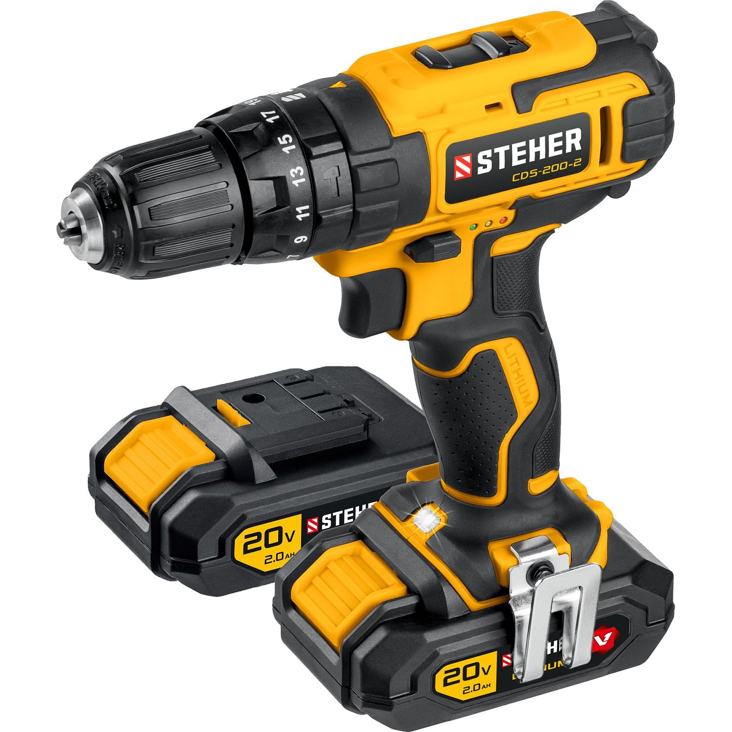Дрель-шуруповерт ударная, 2 АКБ (2 Ач), в кейсе CDS-200-2