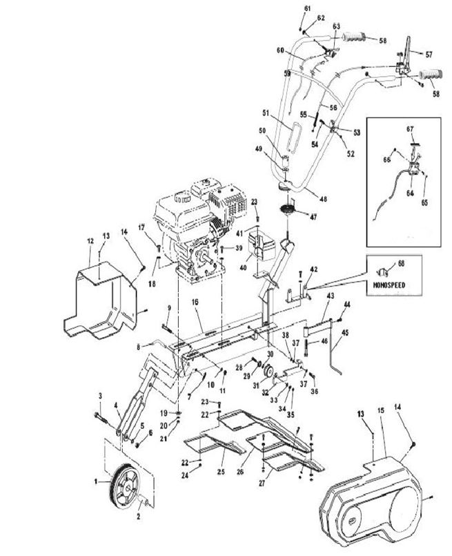 ЗАПЧАСТИ ДЛЯ КУЛЬТИВАТОРА БЕНЗИНОВОГО ELITECH КБ 51 (ОБЩАЯ)